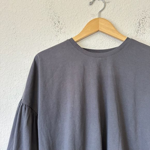 NWT MADEWELL 3/4-Sleeve Crepe Drop-Shoulder Bubble-Sleeve Tee Grey - Picture 4 of 9